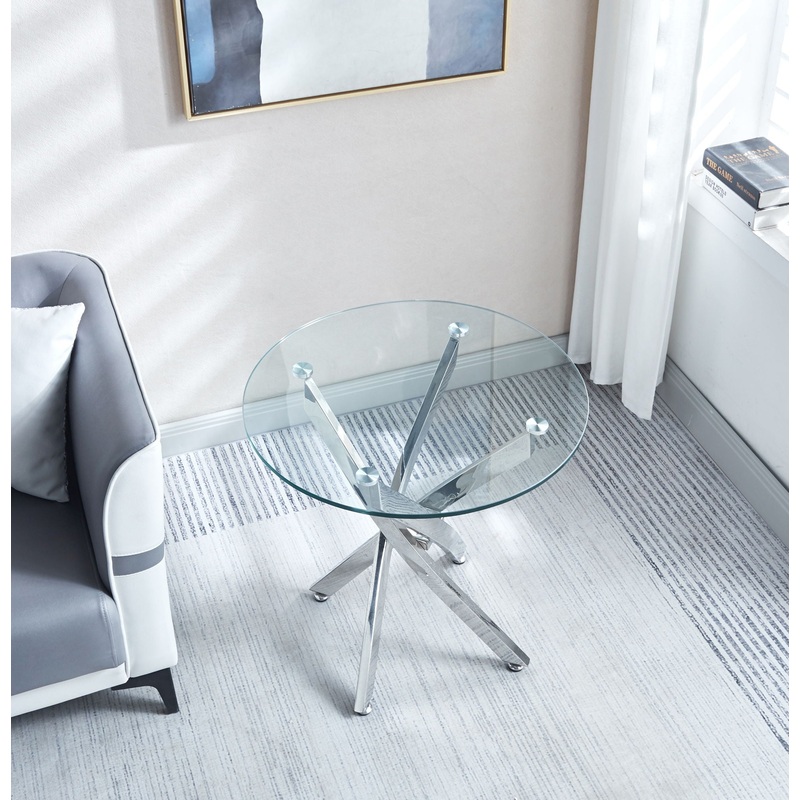 Modern Round Tempered Glass Table With Chrome Legs