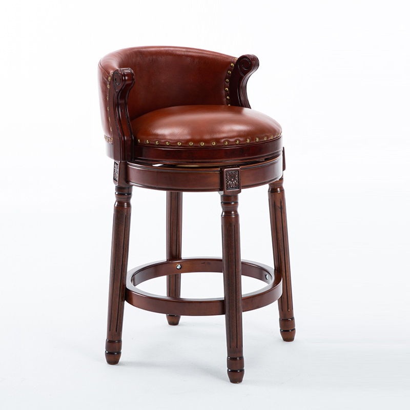 Seat Height 26” Cow Top Leather Wooden Bar Stool, 360 Degree Swivel Bar Height Chair With Backs For Home Kitchen Counter