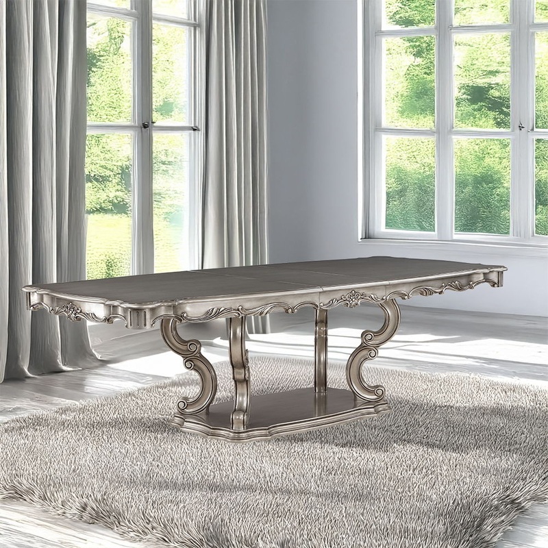 Ariadne – Dining Table With Pedestal – Antique Platinum
