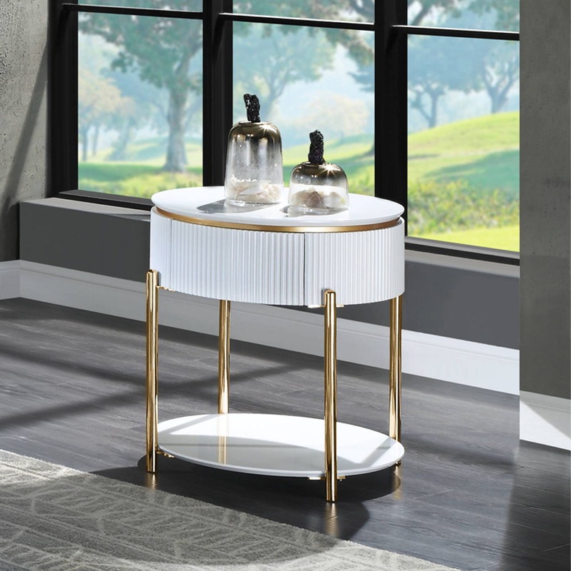 Daveigh – End Table – White High Gloss & Gold