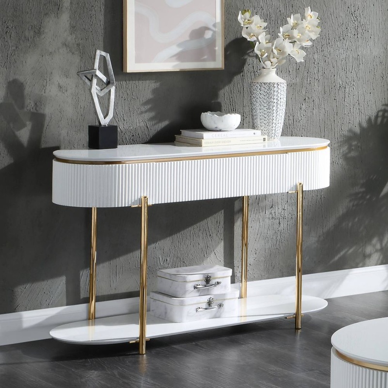 Daveigh – Sofa Table – White High Gloss & Gold