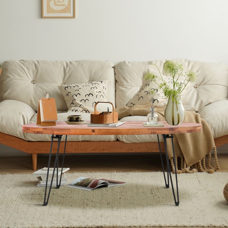 Oval Natural Reclaimed Wood Foldable Cocktail Table For Your Living Room – Natural