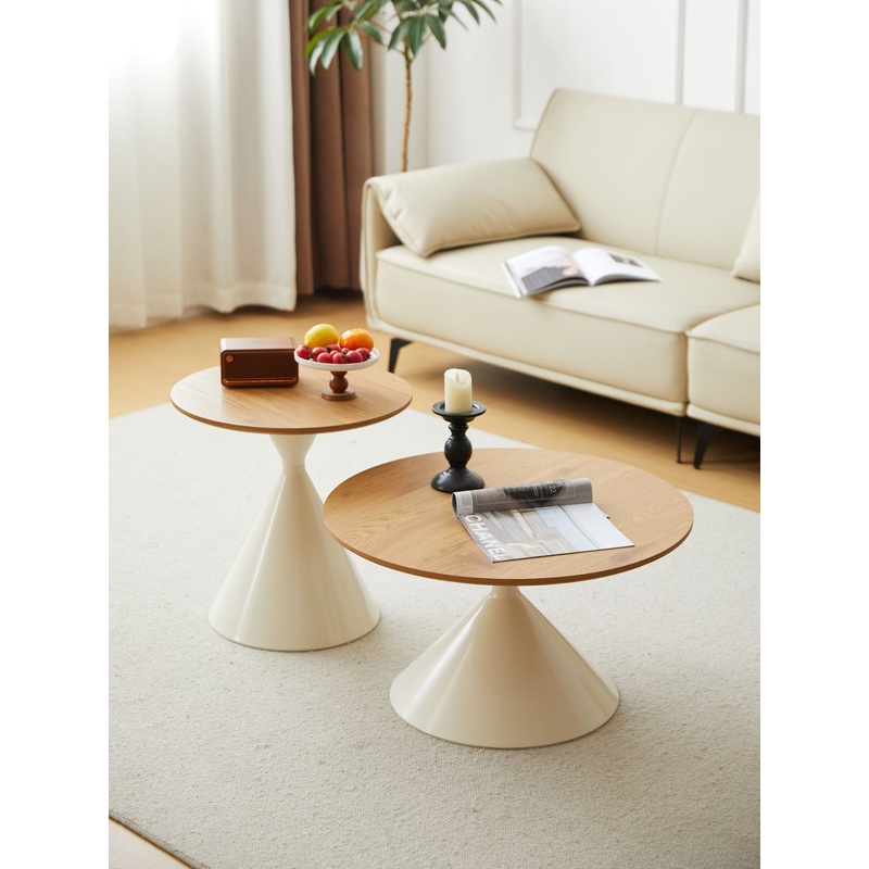 Round Coffee Table – Brown / White