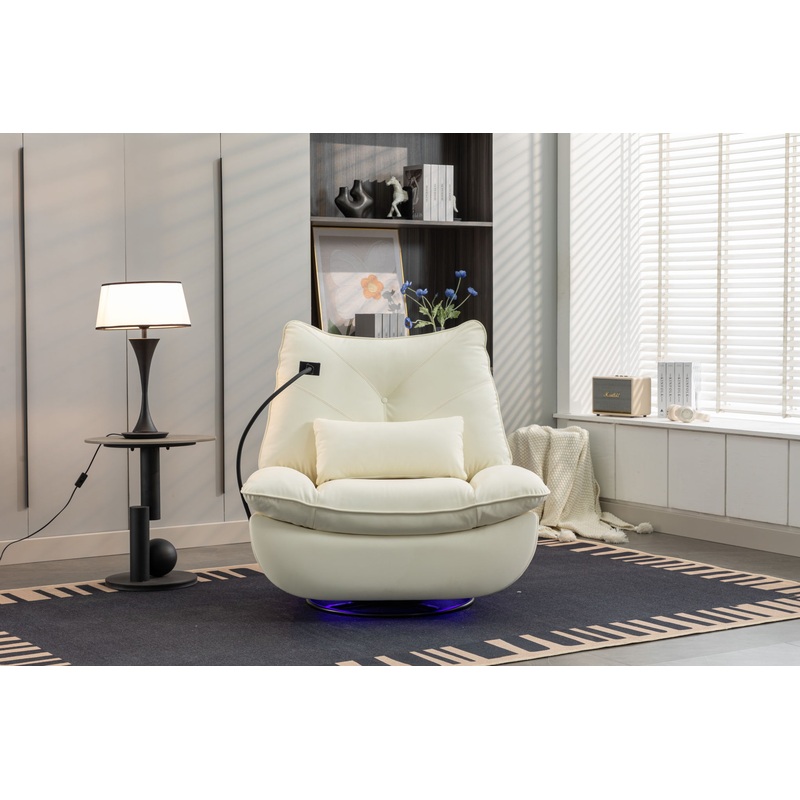 270 Swivel Glider Recliner Chair, Power Recliner Rocking Chair, USB Port Charge For Nursery Chair With Atmosphere Lamp For Living Room Bedroom Apartment
