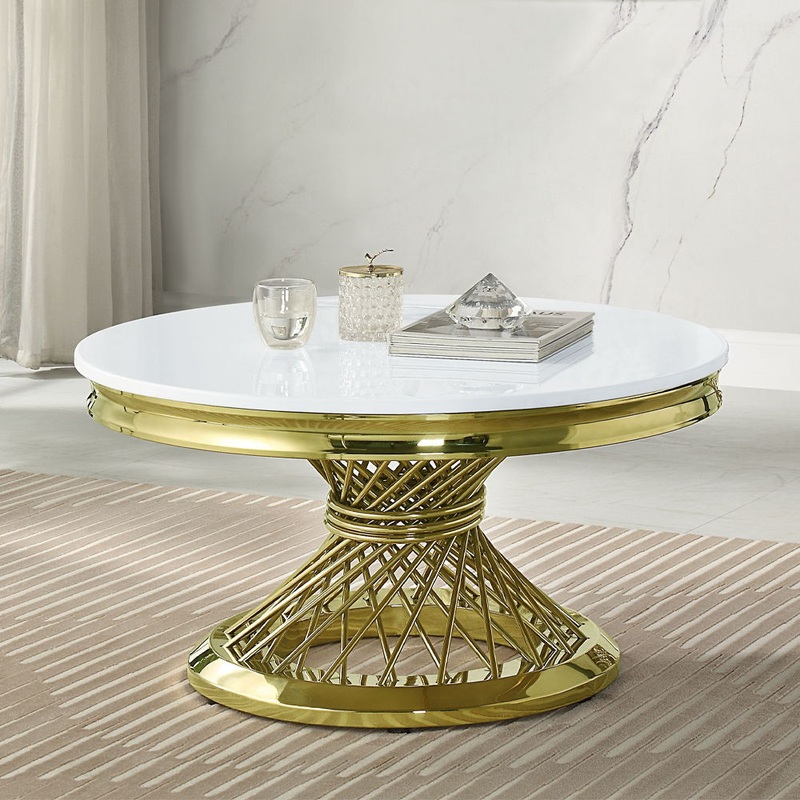 Fallon – Coffee Table With Engineered Stone Top – Engineered Stone Top & Gold