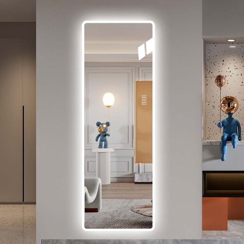 Full Length Mirror Lighted Vanity Body Mirror LED Mirror Wall Mounted Mirror Big Size Rounded Corners, Bedroom, Living Room, Dressing Room Hotel – Clear
