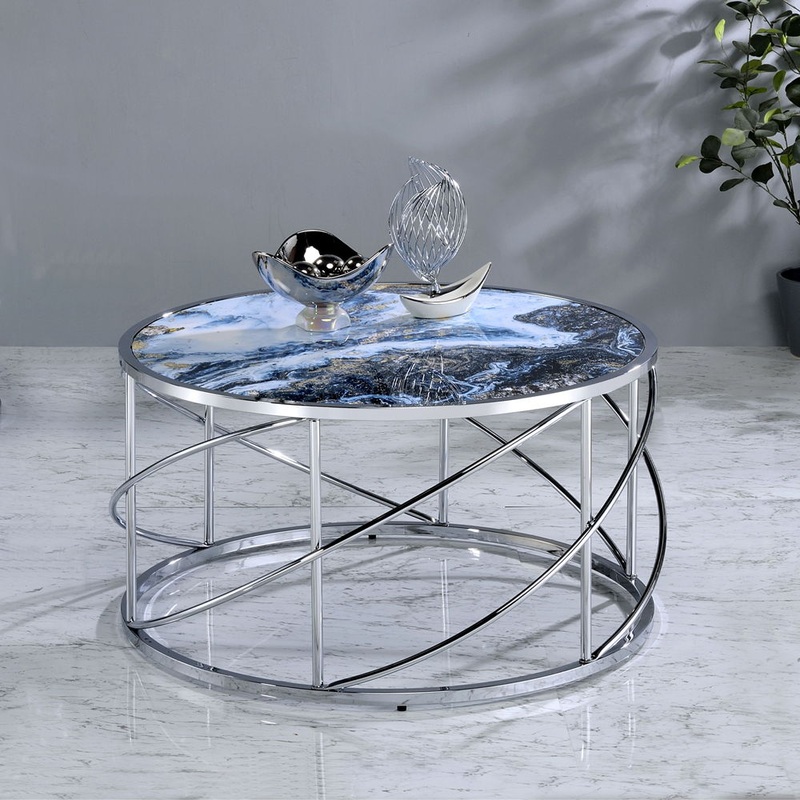 Lyda – Coffee Table – Blue Marble Print & Chrome