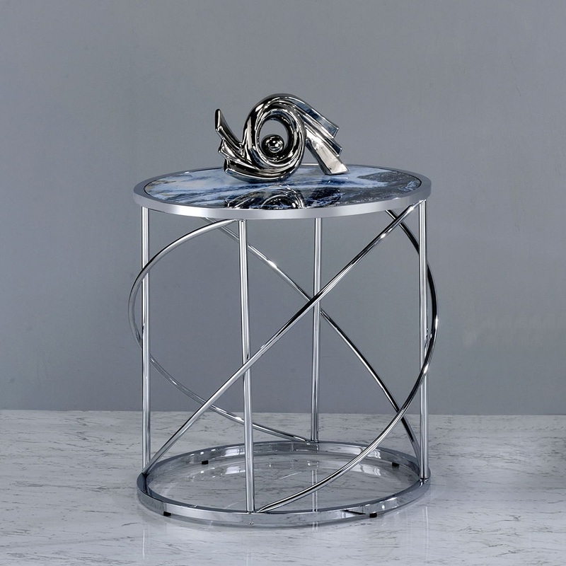 Lyda – End Table – Blue Marble Print & Chrome