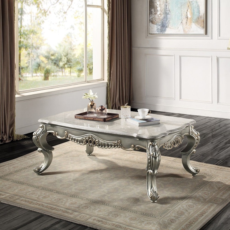 Miliani – Coffee Table With Marble Top – Natural Marble Top & Antique Bronze