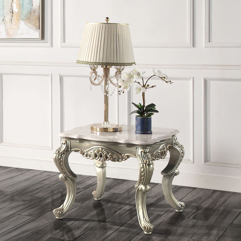 Miliani – End Table With Marble Top – Natural Marble Top & Antique Bronze