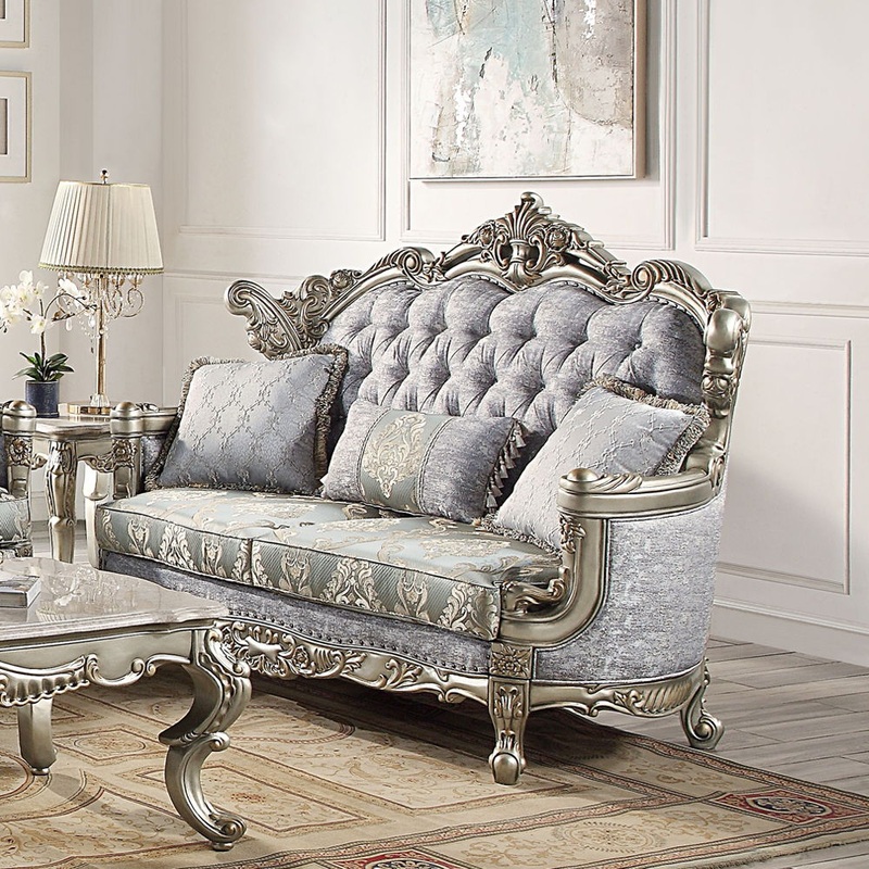Miliani – Loveseat With 3 Pillows – Fabric & Antique Bronze