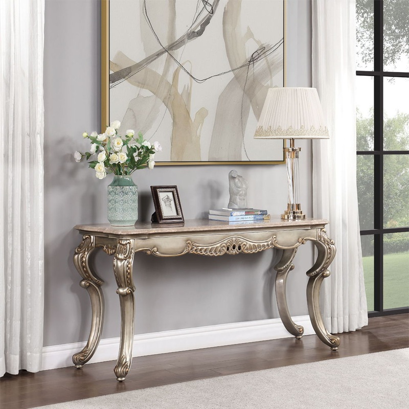 Miliani – Sofa Table With Marble Top – Natural Marble Top & Antique Bronze