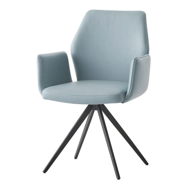Segismunda – Arm Chair With Swivel – Light Blue Leather & Black