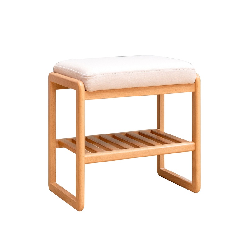 Shoe Bench, Beech Wood Storage Rack Organizer With High Rebound Sponge Cushion – Natural