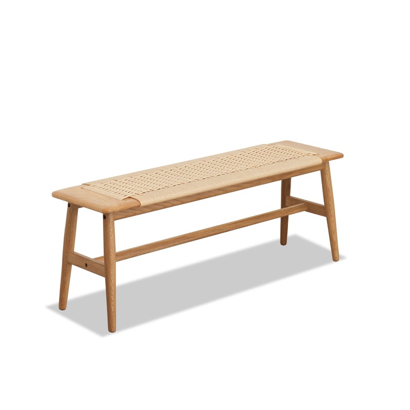 Woven Design Dining Bench For Dining Room, Bedroom – Natural Oak