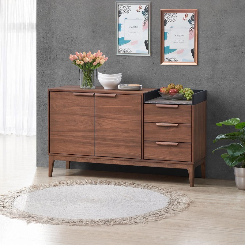 Bevis – Server – Green Fabric & Walnut