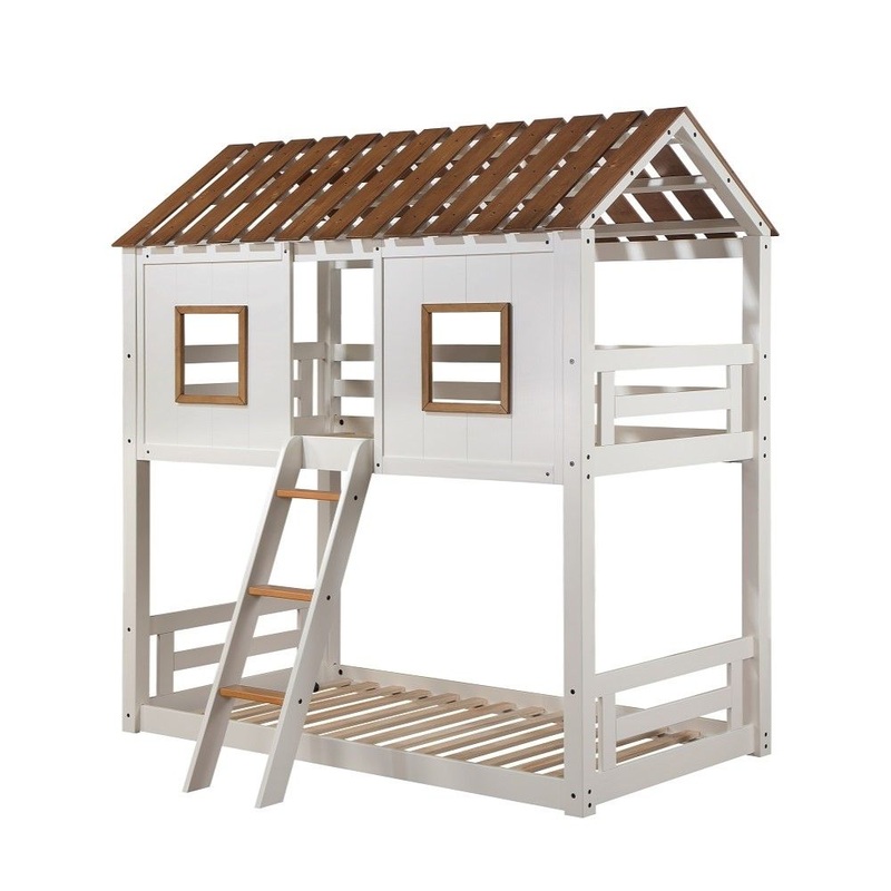 Inara – Twin Over Twin Bunk Bed – White & Rustic Oak