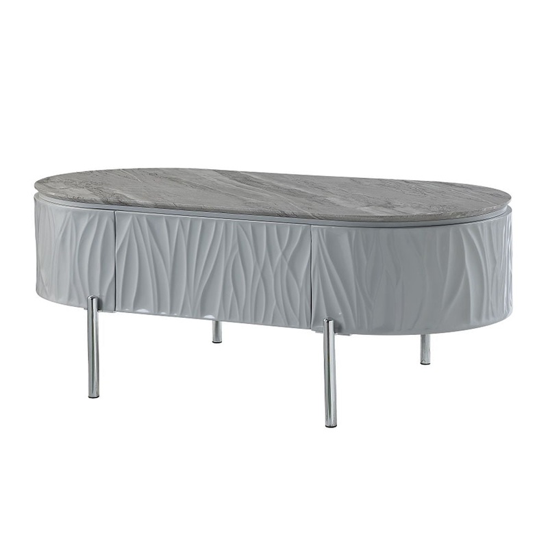 Yukino – Coffee Table – Gray High Gloss & Chrome