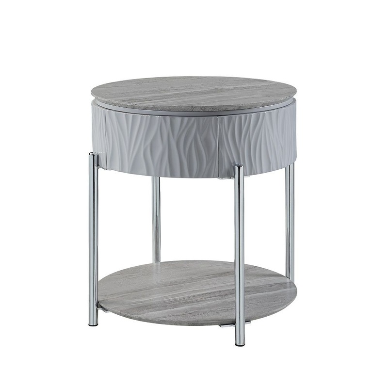 Yukino – End Table – Gray High Gloss & Chrome