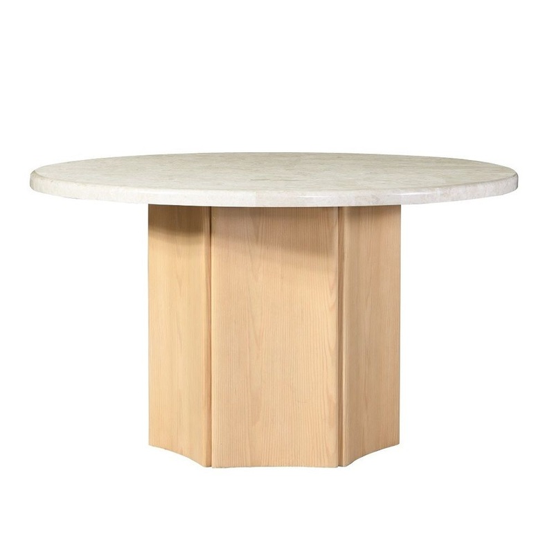 Adalynn – Round Dining Table With Marble Top – Gray Fabric & Weathered Gray Oak