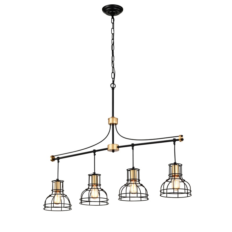Dining Room Light Fixture / Chandelier Table, 40 – Hanging For Farmhouse Linear Chandeliers, 5 Light Kitchen Island Lighting Ceiling Chandelier, With Metal Lampshade – Gold / Matte Black