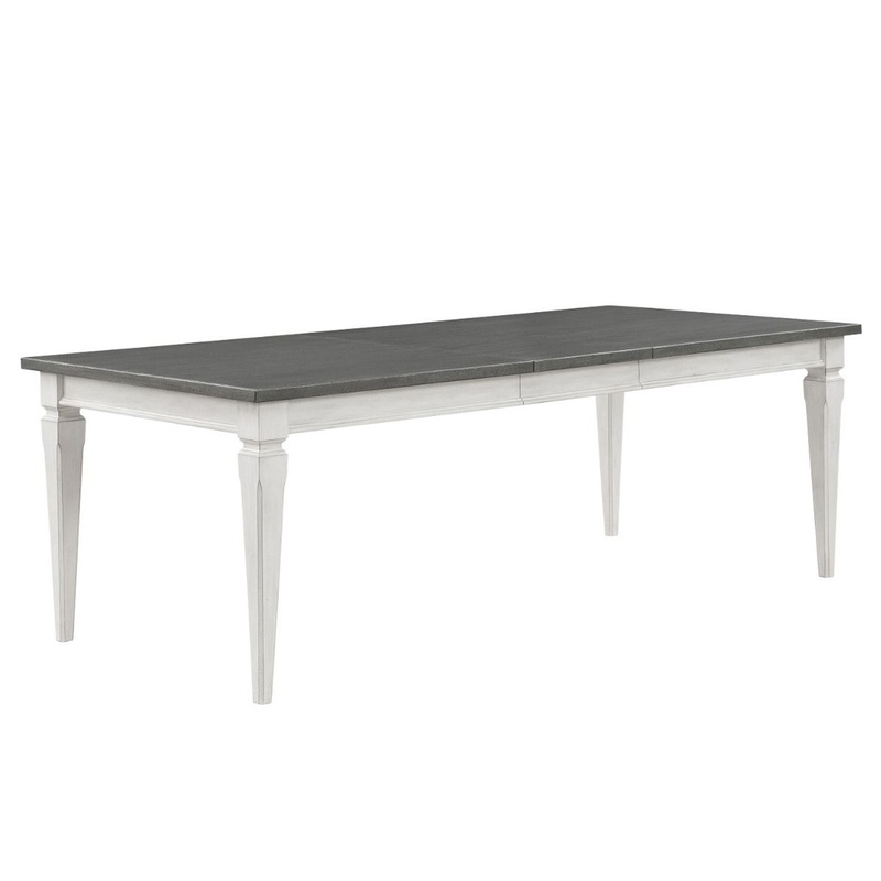Katia – Dining Table With Leaf – Rustic Gray & Weathered White