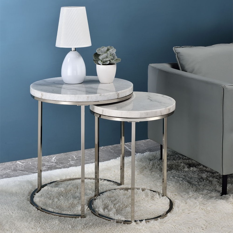 Zaidee – Nesting Table Set – Marble Top & Nickel
