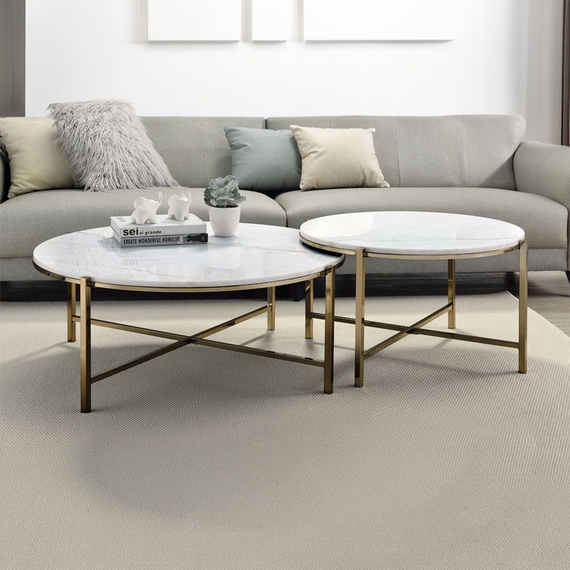 Zaidee – Nesting Table Set – Natural Marble Top & Nickel