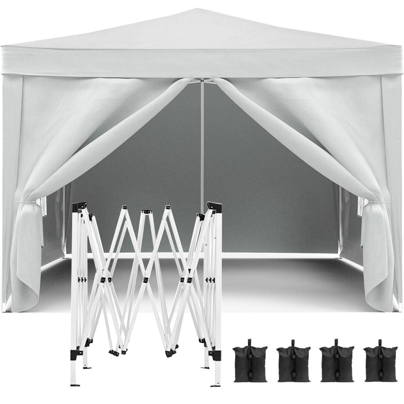 10’X10′ Folding Canopy With 4 Removable Sidewalls Outdoor Event Shelter UPF 50+ Gazebo Portable Tents For Parties Beach Camping Wedding Ez Pop Up Canopy 4 Pieces Weight Bag + Carry Bag