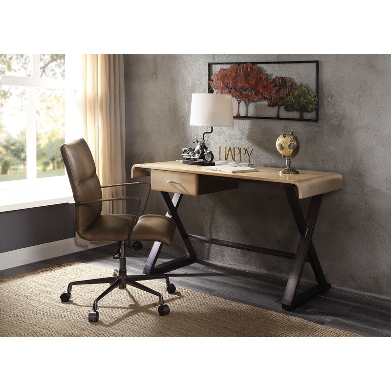 Danton – Aluminum Top Grain Leather Rectangular Writing Desk – Gold