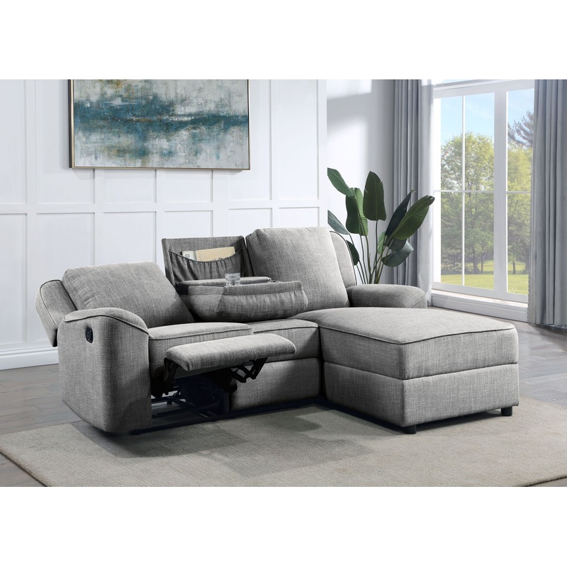 Destiny – Linen Sectional Sofa With Dropdown Table – Gray