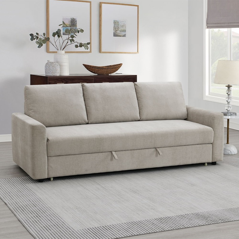 Leira – Sofa With Sleeper – Beige Linen