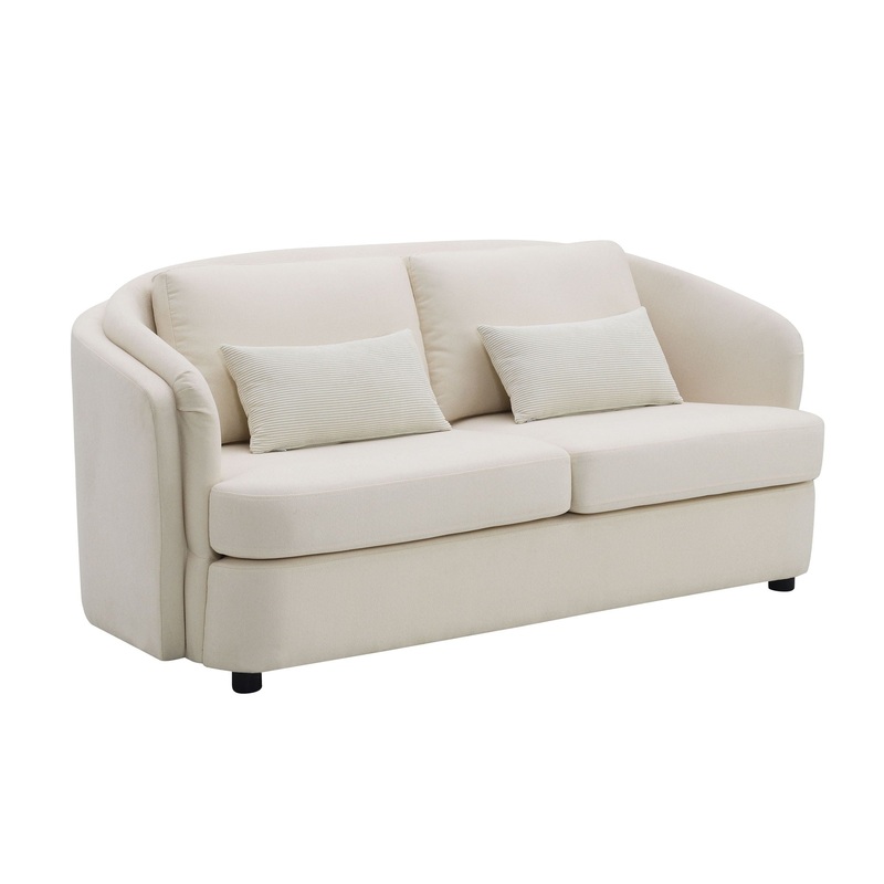 Mariko – Linen Loveseat With 2 Toss Pillows – Beige