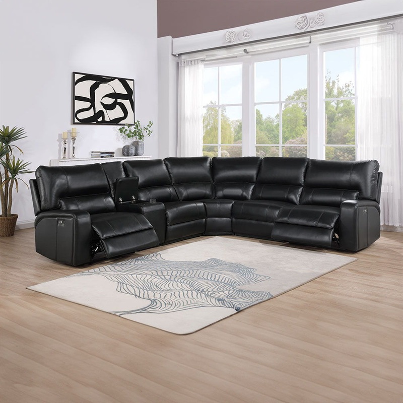 Saul – Power Motion Sectional Sofa – Black Leather-Aire