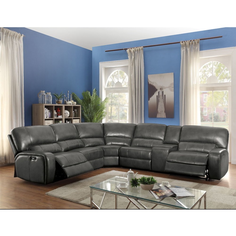 Saul – Power Motion Sectional Sofa – Gray Leather-Aire