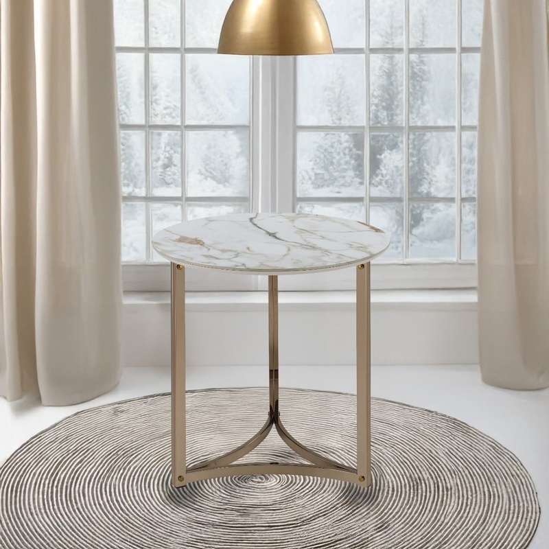 Zaidee – 23.5 End Table – Sintered Stone & Champagne