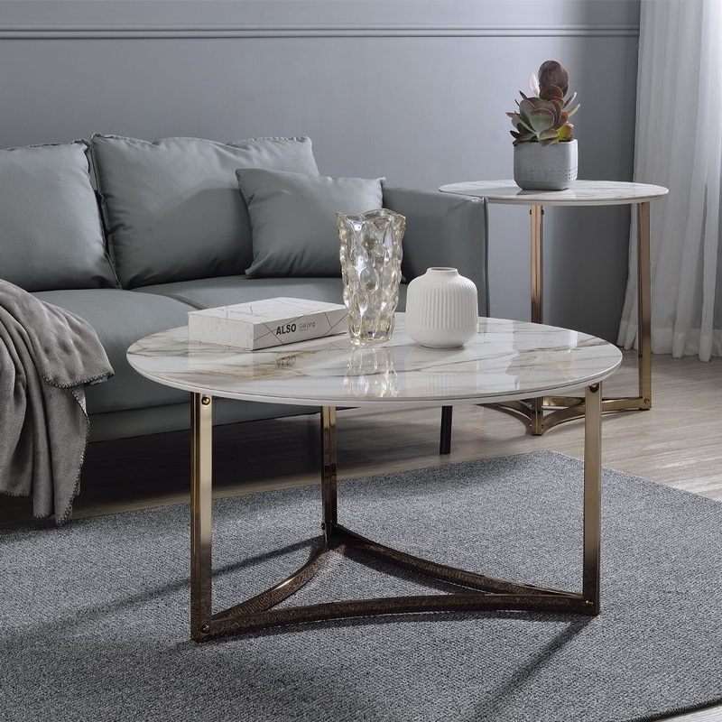 Zaidee – Round Coffee Table – Sintered Stone & Champagne