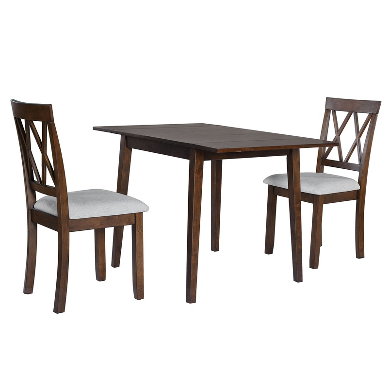 3 Piece Kitchen Dining Set With Drop Leaf Dining Table And 2 Dining Upholstered Chairs, Dining Room Set For Small Places – Brown