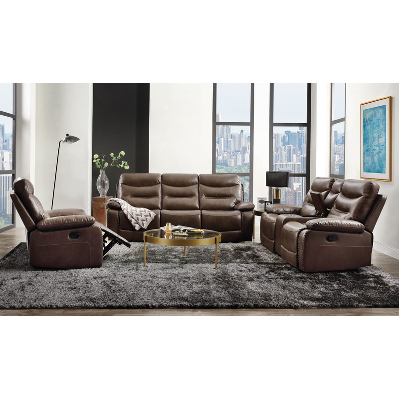 Aashi – Leather Gel Match 3 Piece Recliner Living Room Set – Brown