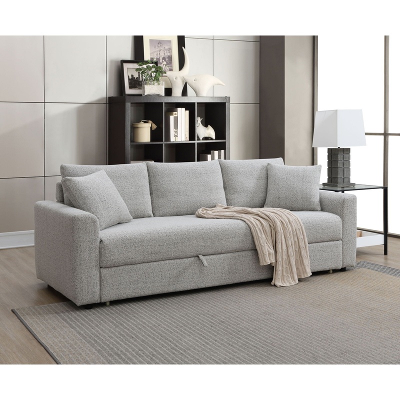 Connie – Boucle Sleeper Sectional Sofa With 2 Toss Pillows – Beige