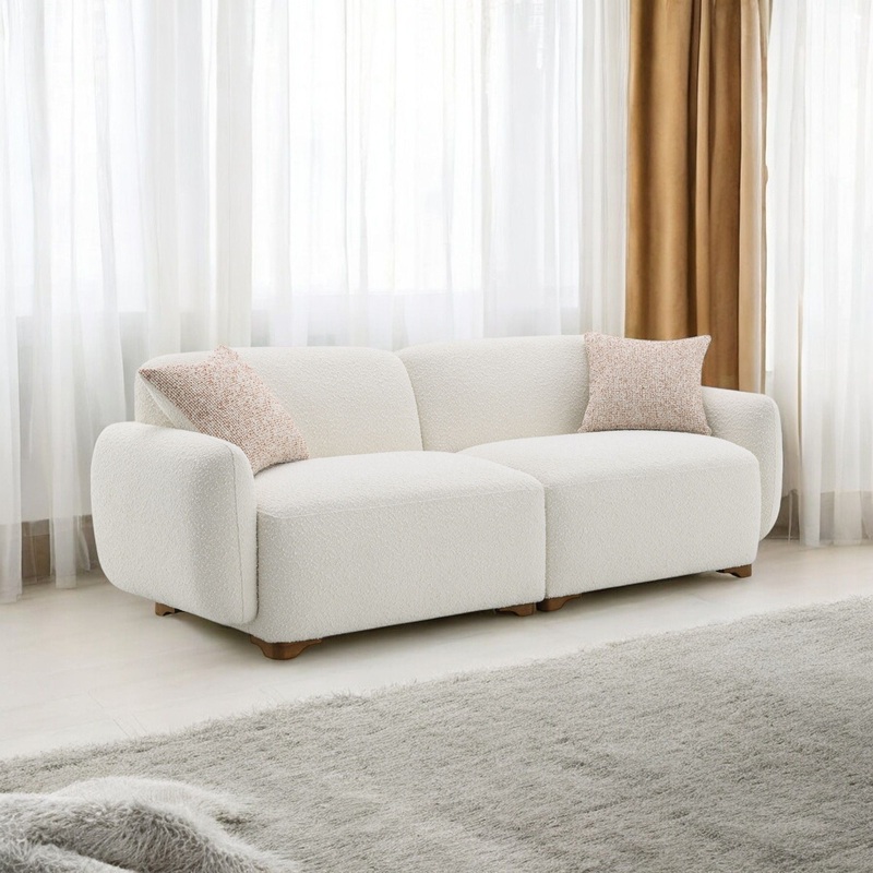 Darius – Boucle Sofa With 2 Toss Pillows – Beige