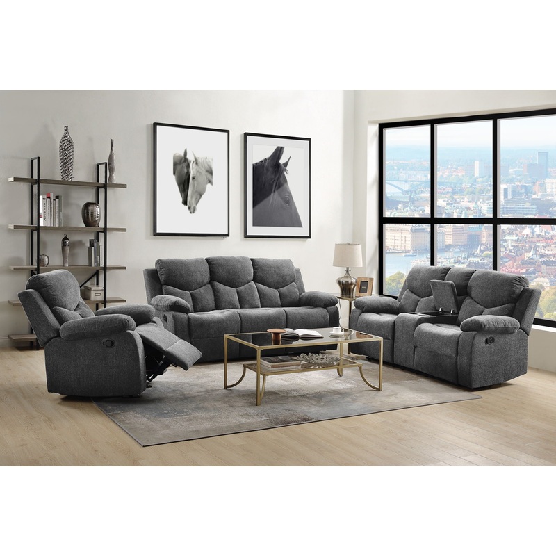Kalen – Chenille 3 Piece Recliner Living Room Set – Gray
