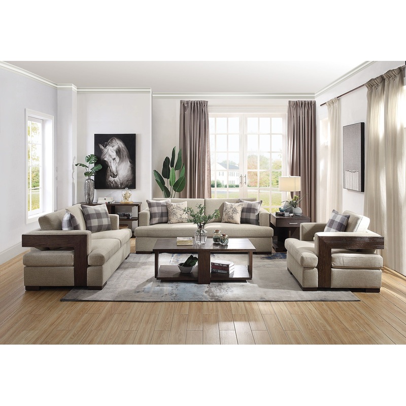 Niamey – 3 Piece Living Room Set With Toss Pillows – Walnut