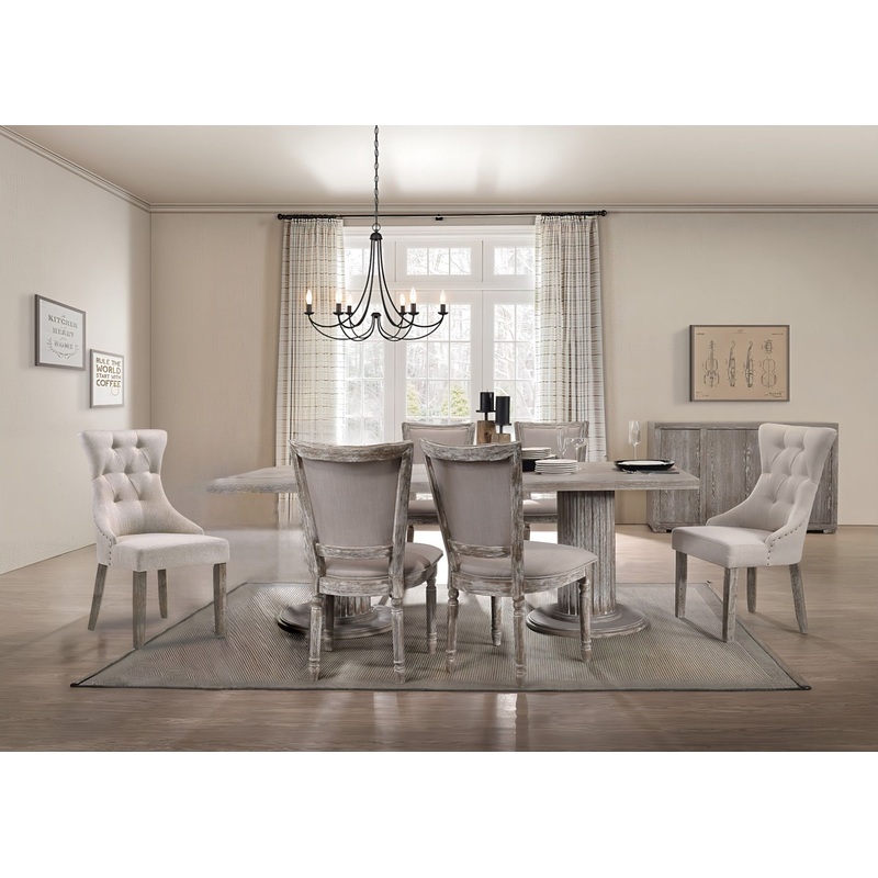 Gabrian – 7 Pieces Dining Room Set, Reclaimed – Beige / Gray