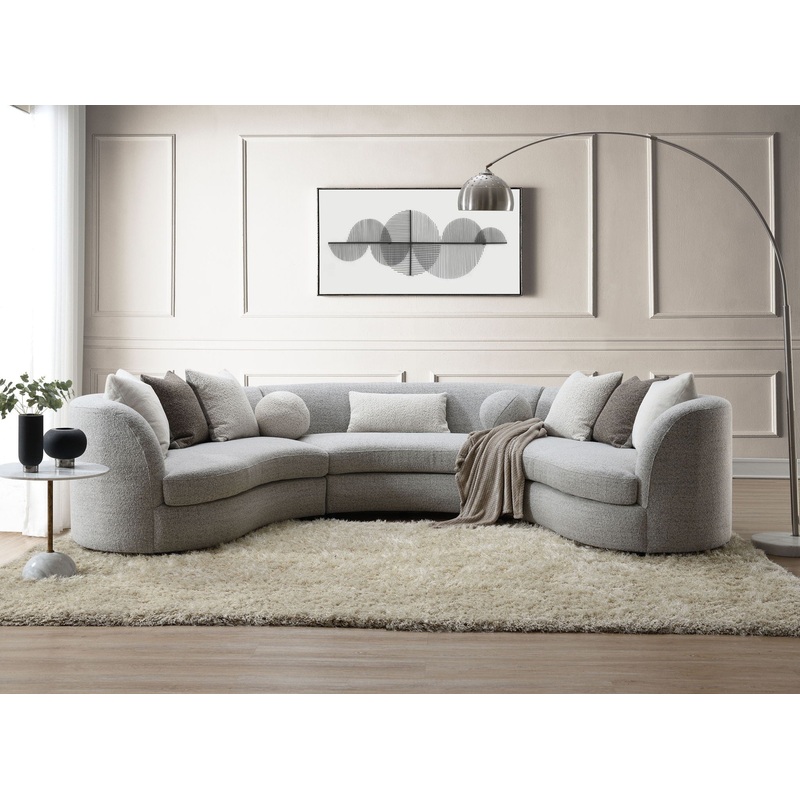 Ivria – Boucle Sectional Sofa With 9 Pillows – Gray