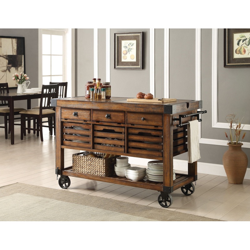 Kaif – Distressed Chestnut Kitchen Cart – Chestnut