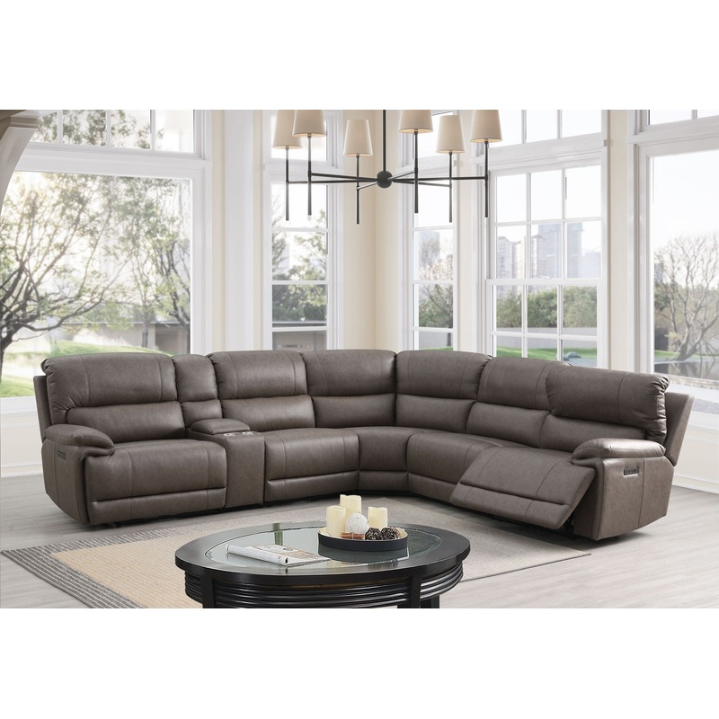 Kantu – Synthetic Leather Motion Sectional Sofa – Brown