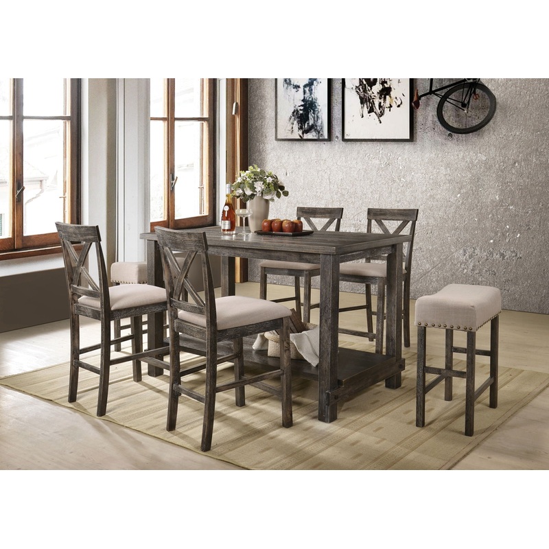 Martha II – 7 Pieces Counter Height Dining Room Set – Gray
