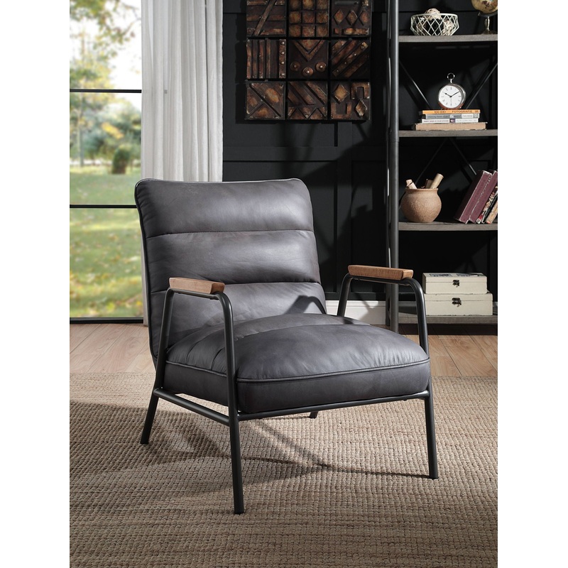 Nignu – Top Grain Leather Matt Iron Accent Chair – Gray