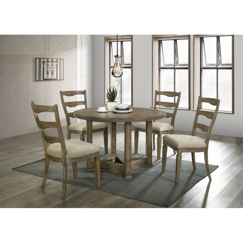 Parfield – 5 Pieces Round Dining Room Set – Light Brown / Oak